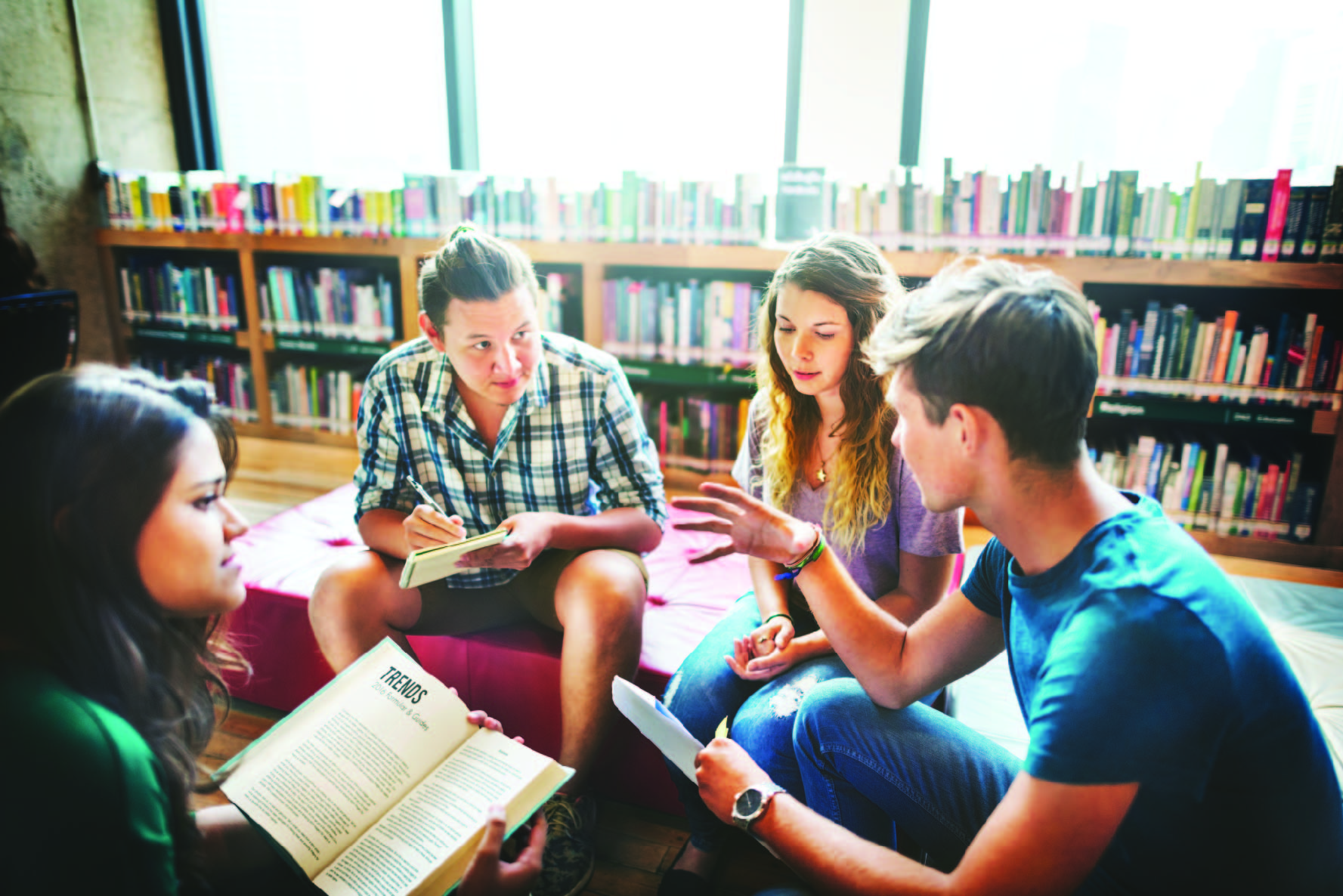 Students sit in library