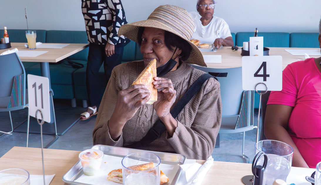 enjoying a meal in the Bistro